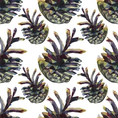 Photo sur Plexiglas Watercolor seamless pattern with hand-drawn brown pine cones. Art creative nature background for card, wallpaper, textile, wrapping, florist