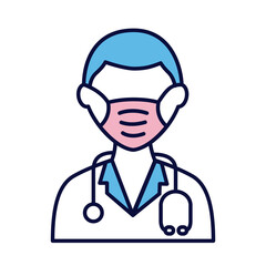 Fototapeta premium male doctor wearing medical mask with stethoscope line and fill style icon