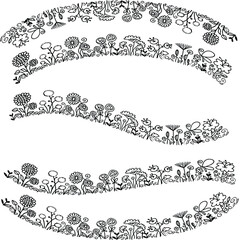 vector drawing flower garden border set