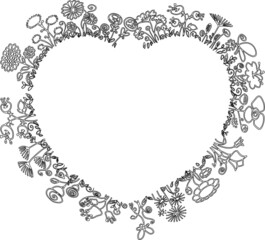 vector drawing flower border heart shape