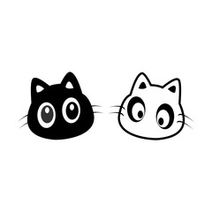 Vector icon of a cat's head, filled with a flat, black and white mark. Pet symbols, logos, illustrations.