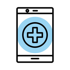 smartphone with medical cross symbol line style