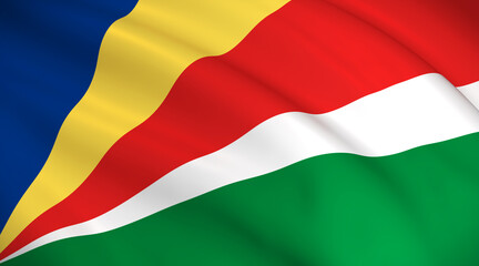 Obraz premium Seychelles National Flag (Seychellois flag) - Waving background illustration. Highly detailed realistic 3D rendering