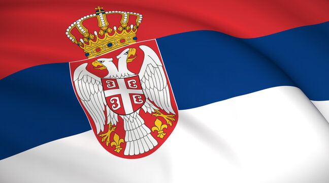 Serbia National Flag (Serbian flag) - Waving background illustration. Highly detailed realistic 3D rendering