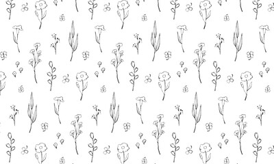 【ベクター】手描き風ボタニカルのシームレスパターン　線画