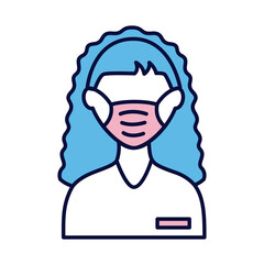 female wearing medical mask line and fill style icon