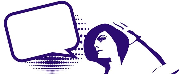 Banner with female face and speech bubble