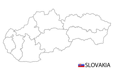 Slovakia map, black and white detailed outline regions of the country.