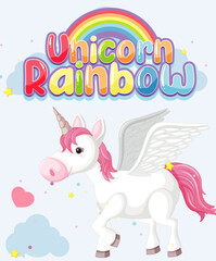 Unicorn rainbow logo on blue background
