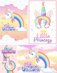 Cute unicorn banner on pastel background color