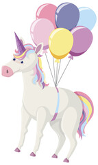 Unicorn with bunch of balloon in pastel color