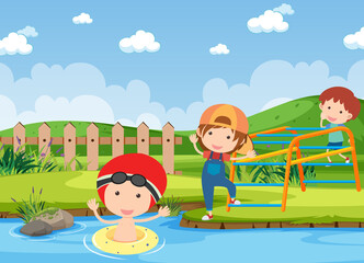 Obraz na płótnie Canvas Background scene with kids playing in the park