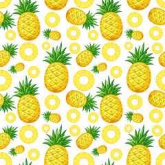 Pineapple seamless pattern on white background