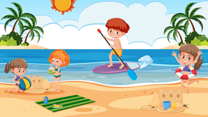 Obraz na płótnie Canvas Background scene with kids playing on the beach