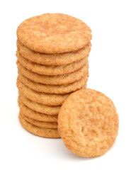 Stack of snickerdoodles over white.