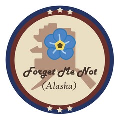 Alaska state with forget me not flower