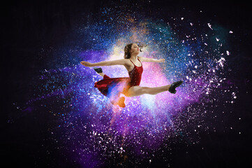 Fototapeta na wymiar Female dancer against colourful background