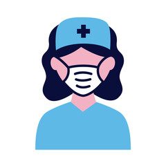 female nurse wearing medical mask flat style icon