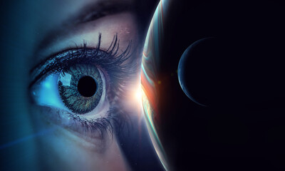 Human eye and space. Elements of this image furnished by NASA.