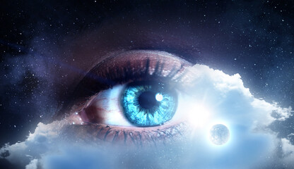 Human eye and space. Elements of this image furnished by NASA.