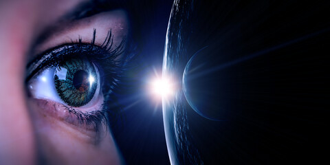 Human eye and space. Elements of this image furnished by NASA.