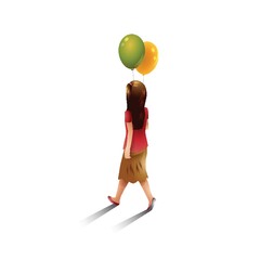 Isometric girl with balloons