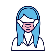 female wearing medical mask line and fill style icon