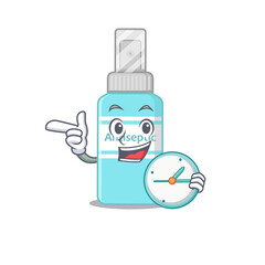 A picture of cheery antiseptic holding a clock