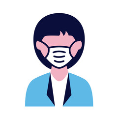 female wearing medical mask flat style icon