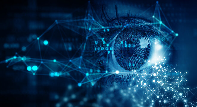 Close up of woman eye in process of scanning