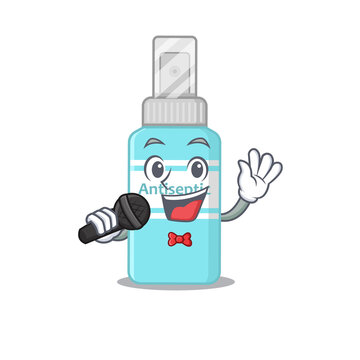 caricature character of antiseptic happy singing with a microphone