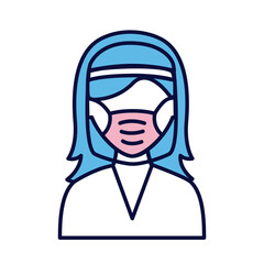 female wearing medical mask and face shield line and fill style icon