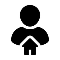 Mortgage icon vector with person profile avatar male user in a flat color glyph pictogram illustration