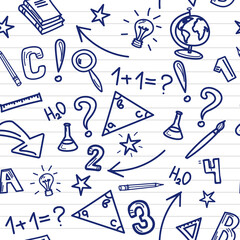 Back to school seamless vector pattern on a notepaper