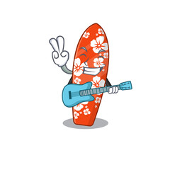 Surfboard musician cartoon design playing a guitar