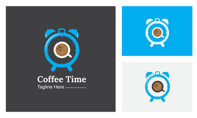 Coffee Time Logo Design Template-Cup of coffee with clock on its surface. Coffee time, coffee break concept.
