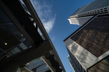 Shadows on buildings in the city low angle shot