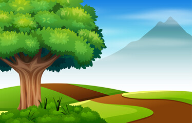 Obraz premium Nature scene with road and green field
