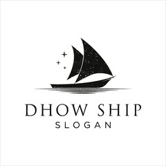 Silhouette of Dhow logo design Vector Template, Traditional Sailboat from Asia / Africa