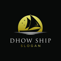 Silhouette of Dhow logo design Vector Template, Traditional Sailboat from Asia / Africa