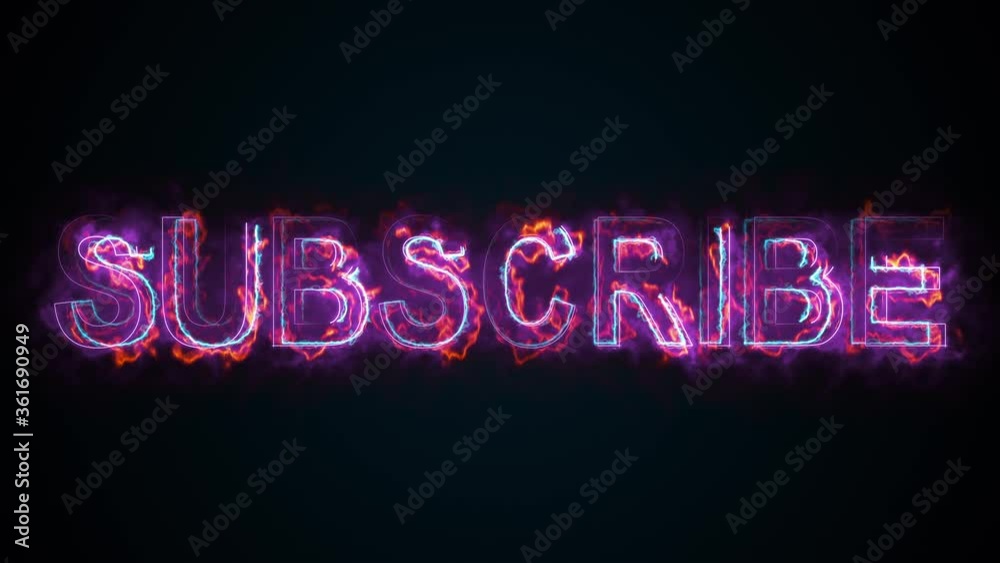 Poster the burning inscription subscribe on a screen on the internet. 3d rendering text. computer generated