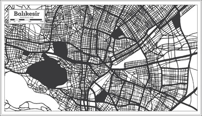 Balikesir Turkey City Map in Black and White Color in Retro Style. Outline Map.