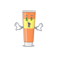 happy rich cartoon concept of toothpaste with money eyes