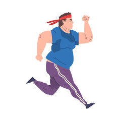 Young Overweight Man Running, Weight Loss Process, Fat Guy Getting Fit Cartoon Vector Illustration on White Background