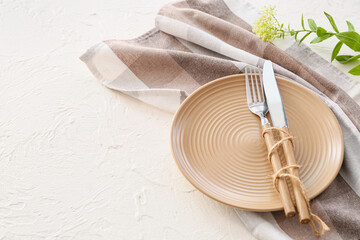 Simple table setting on white background