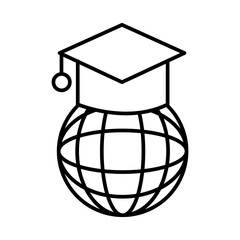 sphere browser with graduation hat line style icon