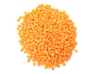 Red lentils on white background