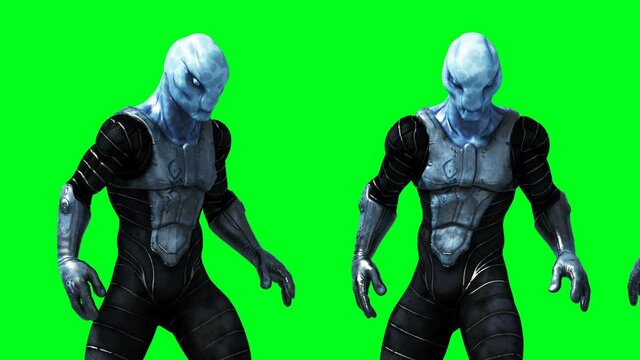Military alien animation. Phisical, motion blur. Realistic 4k green screen animation.