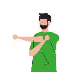 Fototapeta na wymiar man performing stretching, sport recreation exercise vector illustration design