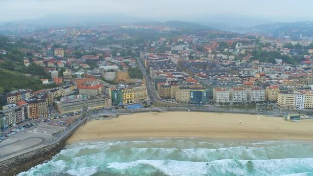 San Sebastian. Aerial view in the beautiful city of  the Basque Country. Spain. Drone Footage